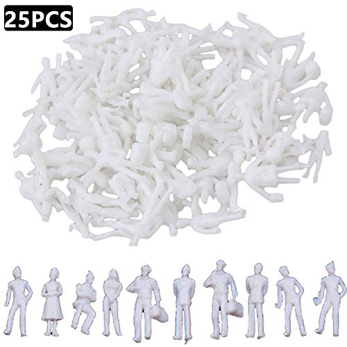 BESTZY 25pcs Figure Non dipinte Scala O (1:30) Pose Assortite Persone in Miniatura per Il Progetto di Layout architettonico Modellini di Treni ferroviari