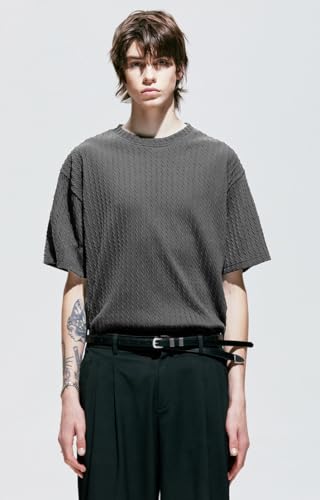 Image of Zilcon Mens Fashion Cotton Jacquard Oversized Tshirt for Men Stylish Crewneck Solid T-Shirt Casual Plain Shirts Men Tshirt