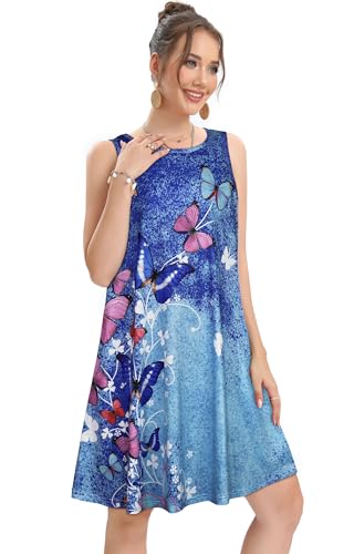 Image of elescat Women's Summer Dresses 2026 Beach Casual Sleeveless Floral Print Tank Loose Sundress with Pocket