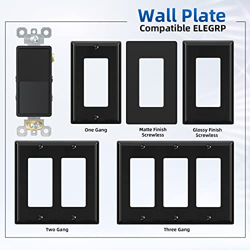 Elegrp 4 Way Decorative Light Switch, 15Amp, 120/277 Volt, Ac Decorator Rocker Paddle Wall Switch Replacement, Self-Grounding, Residential And Commercial Grade, Ul Listed (10 Pack, Glossy Black) #TOP5