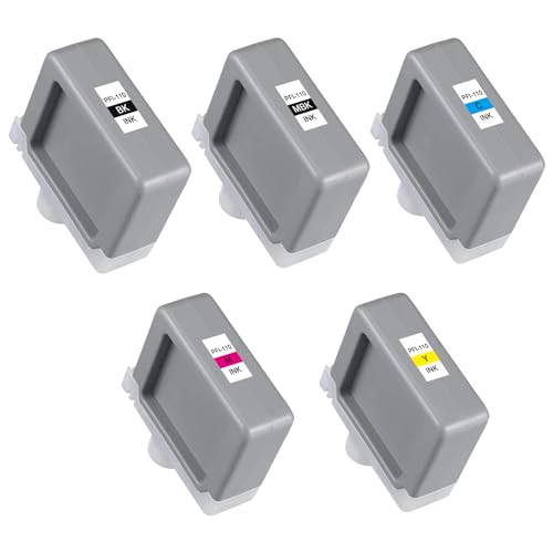 Image of PFI-110 Pigment Ink Tank 5-Pack (Matte Black, Black, Cyan, Magenta, Yellow) Loment Compatible PFI-110MBK PFI-110BK PFI-110C Replacement for Canon imagePROGRAF TX-2000, TX-3000 and TX-4000 Printers