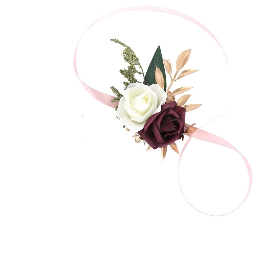 HUFFA Elegant Wedding Corsage for Bride, Groom, Best Man, and Bridesmaid - Beautiful Flower Wrist Accessory(Corsage1)