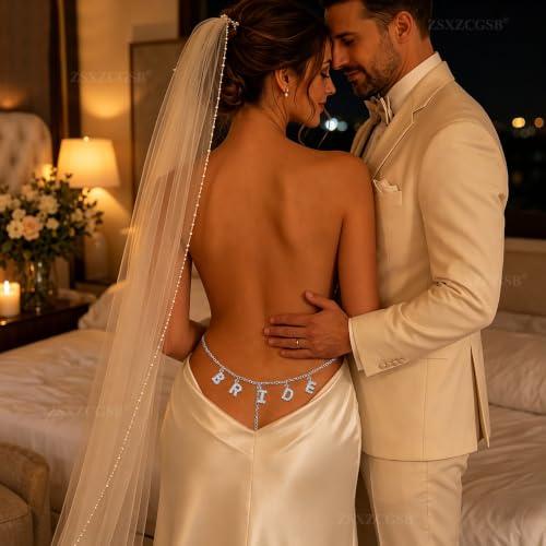 Image of BRIDE Rhinestone Lace Thong for Bride, Bridal Shower & Bachelorette Party Gift, Wedding Day Lingerie, Honeymoon Underwear, Adjustable One Size Fits Most