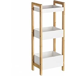 Lola Derek Estanterias Lola Derek - Estantería de 3 baldas minimalista blanca de bambú para cuarto de baño Sol Naciente