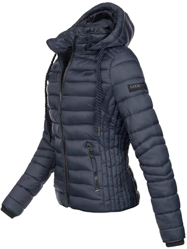 Navahoo Damen Steppjacke XS-XXL leichte Übergangsjacke mit abnehmbarer Kapuze, wasserabweisend, taillierter Schnitt B650 (XL,Navy)
