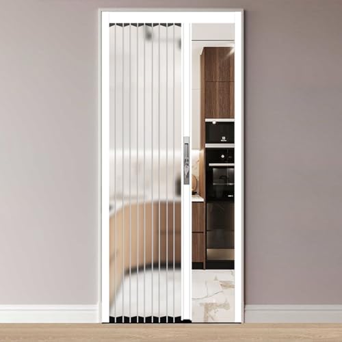 Puerta de cierre de acordeón con asas y panel de vidrio acrílico para división de habitaciones y privacidad