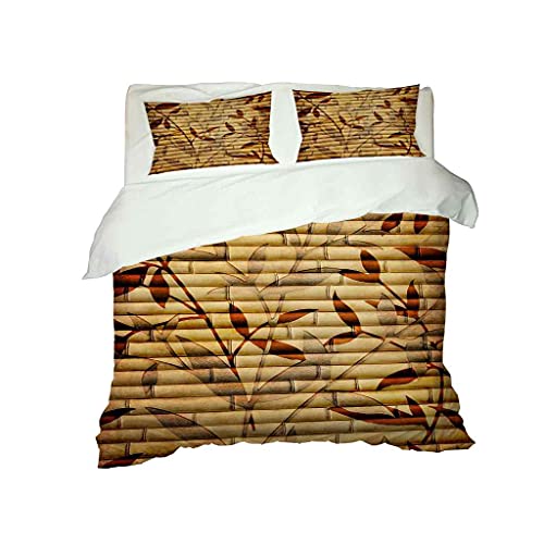 UQZHZL Bedding Duvet Cover Set With Zipper Closure & Corner Ties Yellow Bamboo Print Hotel Quality Soft & Breathable Easy Care Microfiber Double Quilt Set 3pcs 170x210 cm - Includes 2 Pillow Cases - Image 4