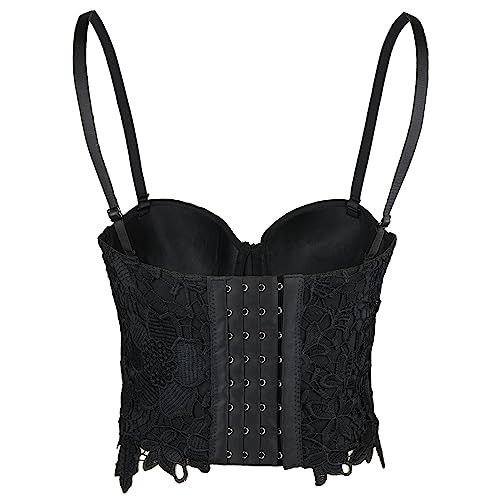 ELLACCI Women's Floral Lace Bustier Crop Top Gothic Corset Bra Tops Black