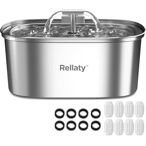 Rellaty Cat Water Fountain Stainless Steel & 8+8 Filters Replacement & Pre-Filter Sponges Set Cover