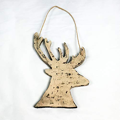SHATCHI 26cm Christmas Wooden Hanging Cream Side Face Deer Wall Decoration Xmas Home Office Holiday Decorative Centrepiece 17 x 26H CM - Image 3