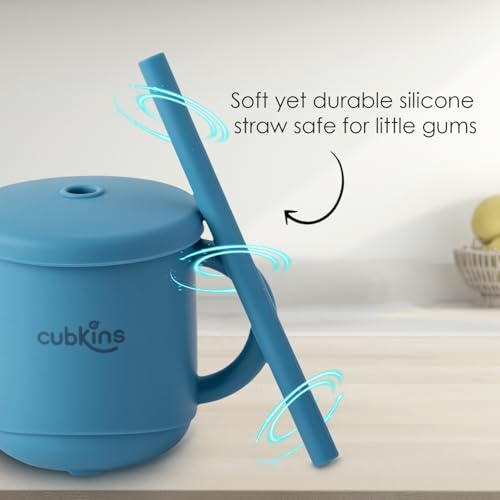 Image of CUBKINS Silicone Sippy Cup with Soft and Durable Straw Training Cup for Babies | Anti-Slip & Measuring Level Cup with Lid for Toddler and Kids