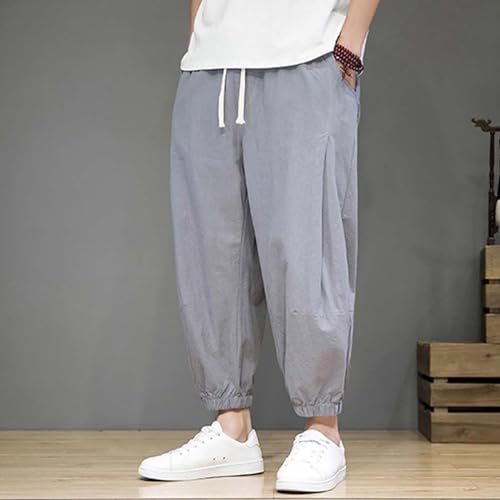 Mens Harem Pants with Pockets Linen Men Hip Hop Beach Yoga Toji Summer Baggy Trouser Casual Comfy Wide-Leg Trousers3