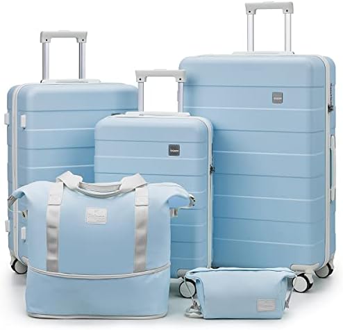 imiomo 3 Piece Luggage Sets,Suitcase with Spinner Wheels,Luggage Set Clearance for Women, Lightweight Rolling Hardside Travel Luggage with TSA Lock (Blue, 5PCS)