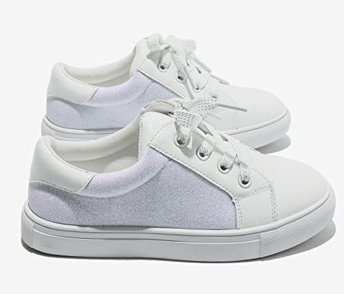 Dadawen Boys Girls Sparkle Glitter Sneakers Low Top Casual Tennis Shoes For Toddler Little Girls (Toddler/Little Kid/Big Kid) White Us Size 9.5 M Toddler #TOP4