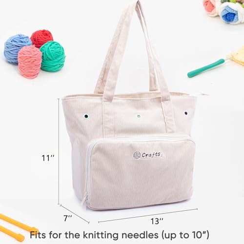 Image of MYBAGZING Large Corduroy Yarn Bag - Tote for Crochet Hooks & Accessories - Knitting Storage Bag