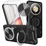 NUCNOK Funda para Honor Magic 8 Lite + Cristal Templado,Deslizante Proteger Cámara Funda,Armor Carcasa con 360 Grados Magnetic Anillo Soporte PC y TPU Antigolpes Anti-Choque Militar Case,Negro