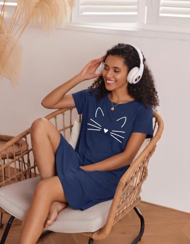 Image of Ekouaer Nightgowns for Women Short Sleeve Night Dress Printed Sleepwear