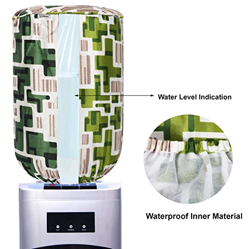 Image of Polyester Water Dispenser Bottle Cover With Adjustable Elastic Closure And Water Level Indication For 20L, Pack of 2Pc (Color- Green Geometric, Size-17x11 Inches)