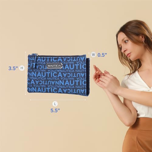 Image of Nautica High Tide Small Wallet for Women, RFID Blocking Slim Credit Card Holder with Zipper Coin Pocket, Bifold Compact Wallet with ID Window, Americana Logo