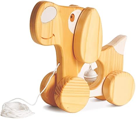 Handreamy Handmade Wooden Pull Dog Toy | Award Winning Puppy Birthday Gift for Toddlers Push and Pull Toy | Easy Push and Pull Wooden Wheel Dog Toy for Kids Children Gift