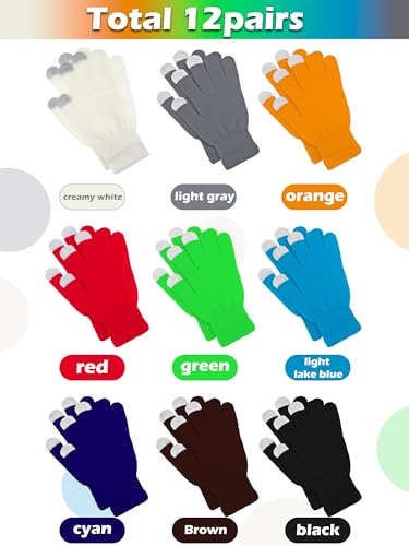 Image of Pangda 12 Pairs Winter Touch Screen Gloves for Men Women Stretch Knitted Texting Gloves Warm Windproof Solid Color Mittens