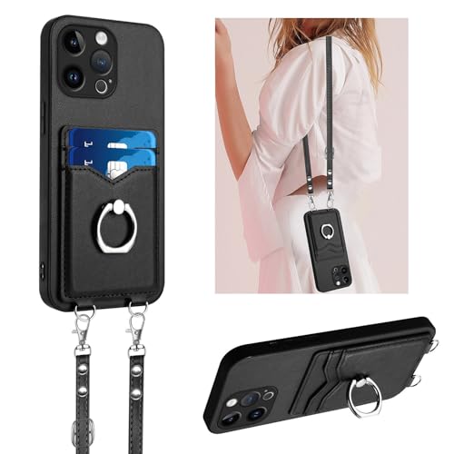 Étui en cuir iPhone 16 Pro noir protecteur premium style portefeuille par YBG