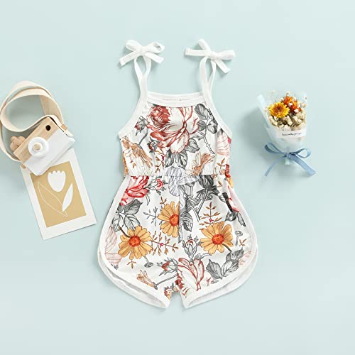 Bmnmsl Newborn Baby Girl Clothes Romper Floral Sleeveless Tie-Up Spaghetti Strap Halter Jumpsuit Infant Toddler Summer Sling Playsuit (A1 White Flower , 2-3T ) #TOP3