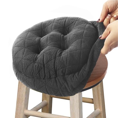 BUYUE Round Bar Stool Seat Cushion, Dia.14 Luxury Fashion Jacquard with Anti-Skid Silicone Bar Stool Cushion Padded (Dark Grey, L,1 Count)
