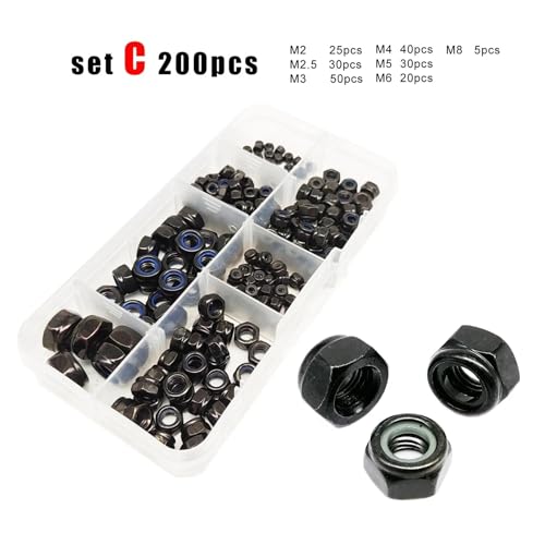 Écrou de blocage hexagonal nylon DIN985 noir, assortiment complet M2 M12 pour fixations durables