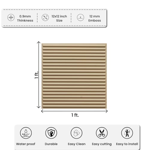 Image of PVC Self Adhesive Wall Panels for Home Interior Decor | Dairy Cream Color | Set of 10 Panels | Total Coverage 10 Sq. Ft.