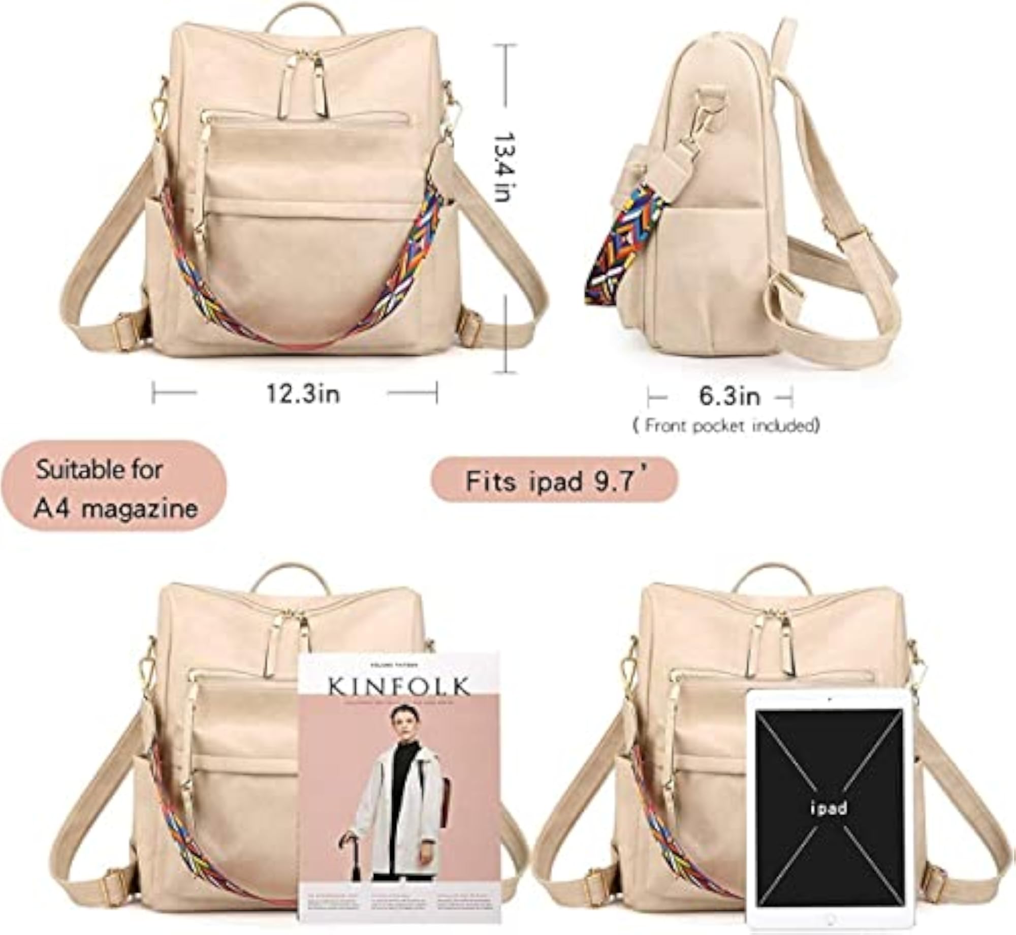Medium 24L Backpack Women Leather Convertible Shoulder Bag, Stylish and Functional