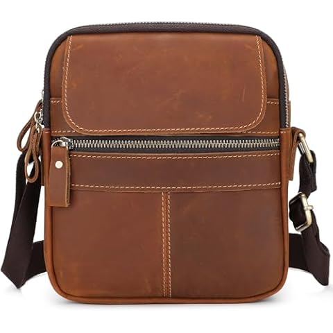 BAIGIO Genuine Leather Small Messenger Bag for Men Crossbody Shoulder Bag for Ipad Vintage Man Purse Satchel Daily Business (Brown) Cover