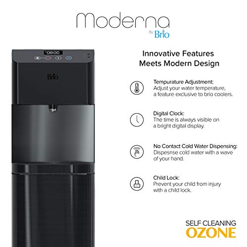 Brio Moderna Touchless Bottom Load Water Cooler Dispenser - Self-Cleaning, Motion Sensor, Tri Temp Dispense, Child Safety Lock, Holds 3 Or 5 Gallon Bottles, Digital Display And Led Light #TOP2