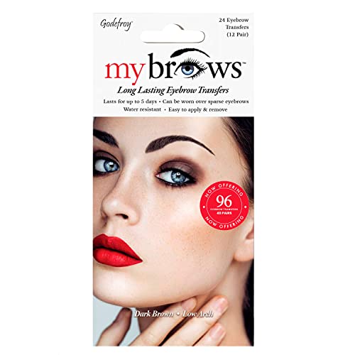 Godefroy MyBrows Long Lasting Eyebrow Transfers, Low Arch, Dark Brown, 48-Pairs of Brows (96 Individual transfers)