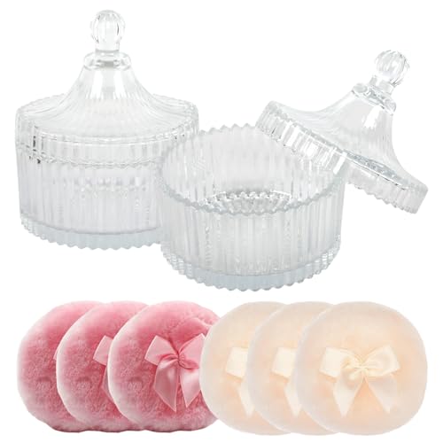Juego de botes de cristal con borla de polvo, estuche para polvos corporales, talco, o caja de cristal para caramelos, chocolates, galletas, como regalo de cumpleaños, Navidad, fiesta, boda