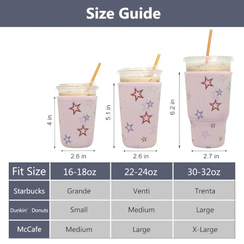 Image of 3 Pack Reusable Iced Coffee Sleeves - Xumbtvs Insulator Sleeve for Cold Beverages, Neoprene Coffee Cup Holder (Stars)
