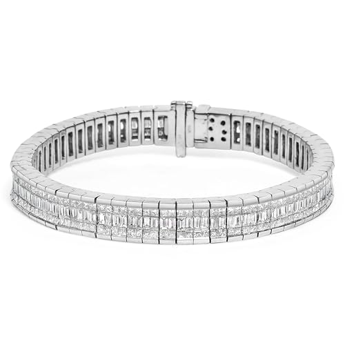 14K White Gold 7 7/8 Cttw Princess and Baguette Diamond Eternity Line Tennis Bracelet (G-H Color, SI1-SI2 Clarity) - 7" Inches