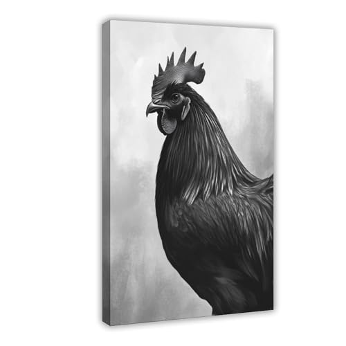 Impression sur toile coq de ferme noir et blanc deco salon et bureau moderne