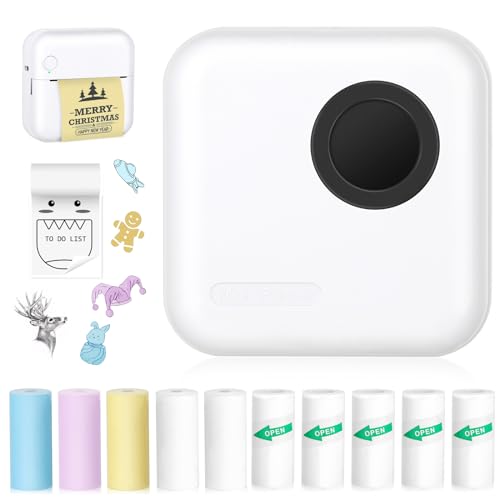 Image of Moremore Mini Sticker Printer Thermal Printer with 10 Rolls Papers and Stickers for Picture, Receipt, Notes, Lists, Label, Memo, Sticker Portable Printe for iOS&Android