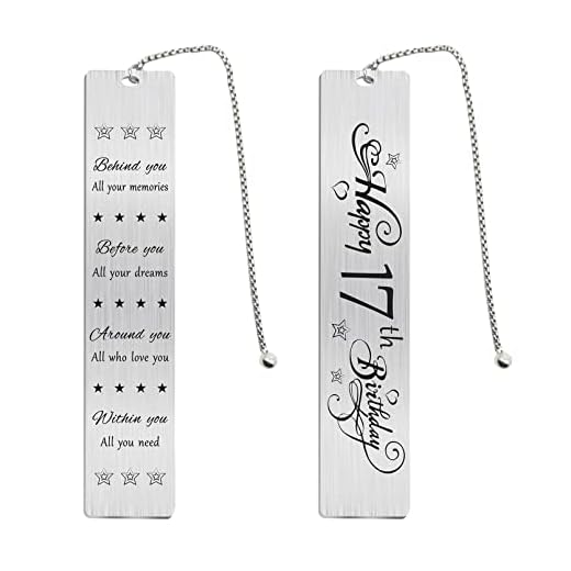 Jzxwan Happy 17th Birthday Gifts for Teen Girls Boys, 17 Year Old Birthday Bookmark Gift for Women Men, Seventeen Birthday Present Decorations for Him Her