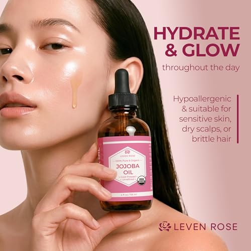 Leven Rose Jojoba Oil Organic, Pure Cold Pressed Natural Unrefined Moisturizer for Skin Hair and Nails 4 oz