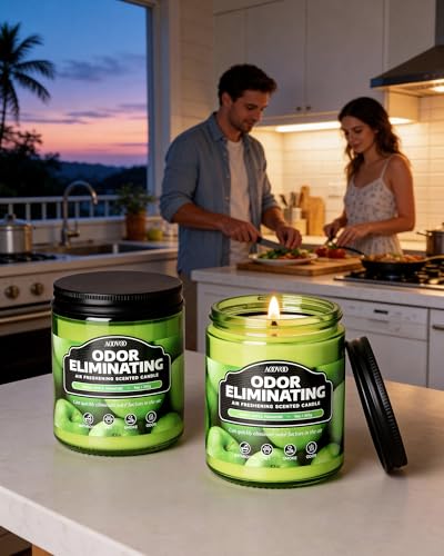 Image of AOOVOO Green Apple 2 Pack Odor Eliminating Highly Fragranced Candle - Eliminates 95% of Pet, Smoke, Food, and Other Smells Quickly, Air Freshing Soy Candle, Up to 100 Hours Burn time