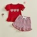 TUSFTAY Toddler Baby Girl Valentines Day Outfit Heart Ruffles Red Short Sleeve Tee Shirt and Shorts 6 12 18 24M 2T 3T 4T (Valentines, 3-4T)