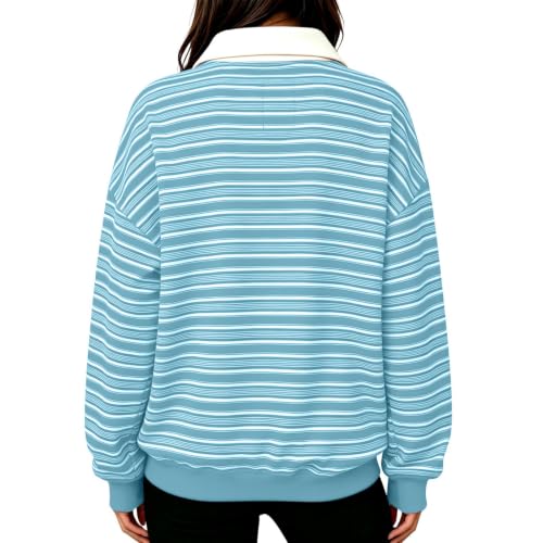 Womens Polo Shirts Striped Long Sleeve Dressy Casual Tunic Tops Fall Outfit - image 3