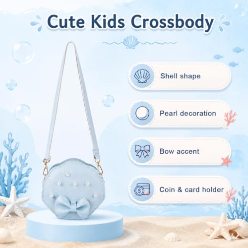 Image of PALAY Pearl Shell Sling Bag for Girls, Fashion Cute Hand Bag for Girls Shoulder Stylish Gifts Kids Age 3-8 Purse Cross Body Woman, Blue, 14x5x12cm