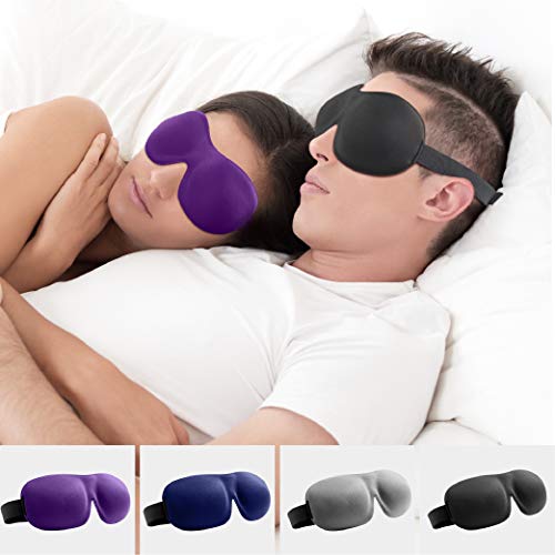 (4packs) Unimi Sleep Mask for Woman and Man, Upgraded Contoured 3D Eye Mask Eye Cover, Comfortable Sleeping Mask No Pressure On Your Eyeballs, Create Total Darkness Black Purple Blue Grey Navy