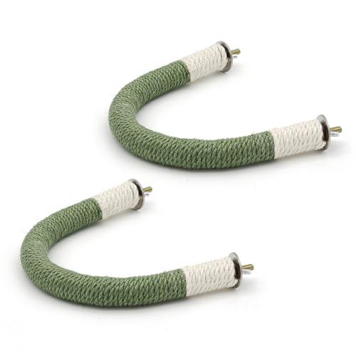Image of 2 Pcs Bird Stand Perch U Shape Hemp Rope Green Wood Parrot Perches for Small Birds,Parakeets Macaw Cockatiels Conures Love Birds Finches,Bird Training Educational Stand Toys (Small-2 Pack)