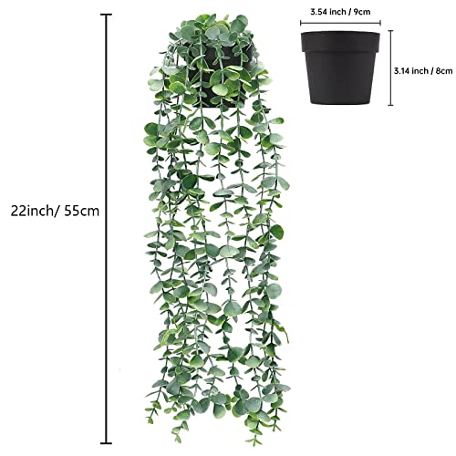 Lafecuw Artificial Hanging Plants,2 Pack Fake Hanging Plants with Pot,Greenery Faux Fake Ivy Decor, Fake Potted Plants for Home Indoor Outdoor Wall Patio Office Table Shelf Aesthetic Decor (001)