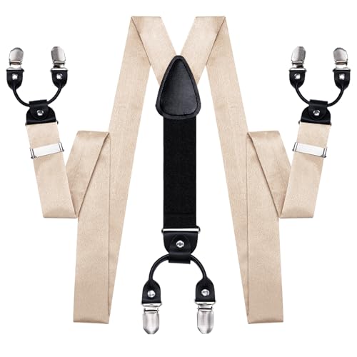 Image of Dubulle Suspender and Bow Tie for Men Paisley Solid Mens Suit Braces Pretied Bowtie and Handkerchief Cufflinks Formal Wedding