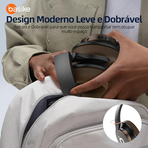 Fone de Ouvido Bluetooth V5.4 Dobrável, ENC Redução de Ruído, Som Imersivo 40mm, 80h de Bateria, Mic